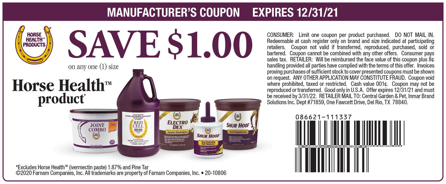 Save 1 on any Horse Health Products Horse Health Products